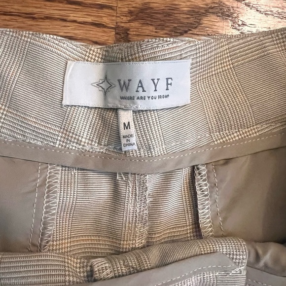 WAYF Plaid Wide Leg Trousers Medium Taupe High Rise Pleated Front Work Pants - Picture 3 of 11